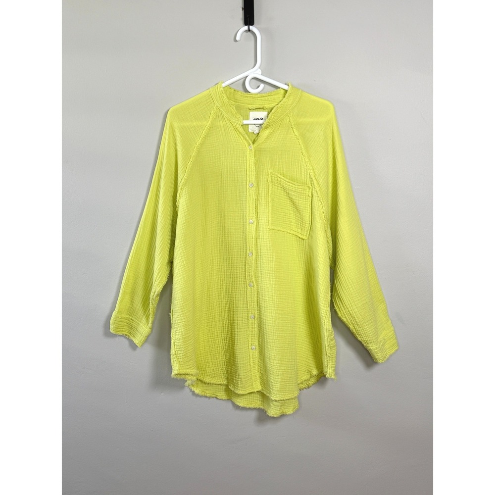 Aerie Button Down Shirt Womens M Lime Green Neon Boho Gauze Beach Weekend Casual